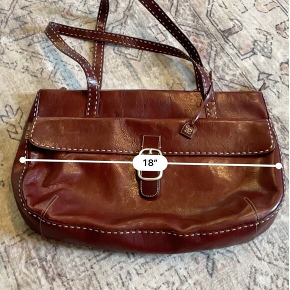 VTG El Portal Y2K Brown Leather Contrast Stitching Big Buckle Shoulder Bag EUC - Picture 6 of 13